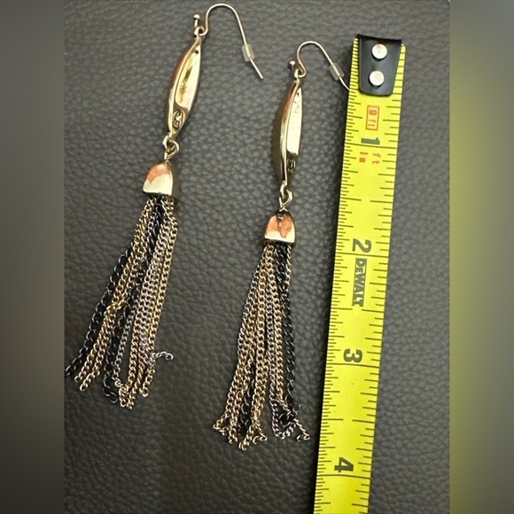 Vintage Earrings Nolan MIiller Gold Tone Pierced Dangle Drop Fringe Signed 4058 - Picture 5 of 7